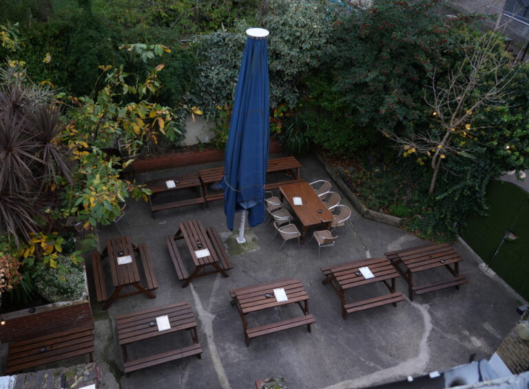 heated beer garden in hoxton