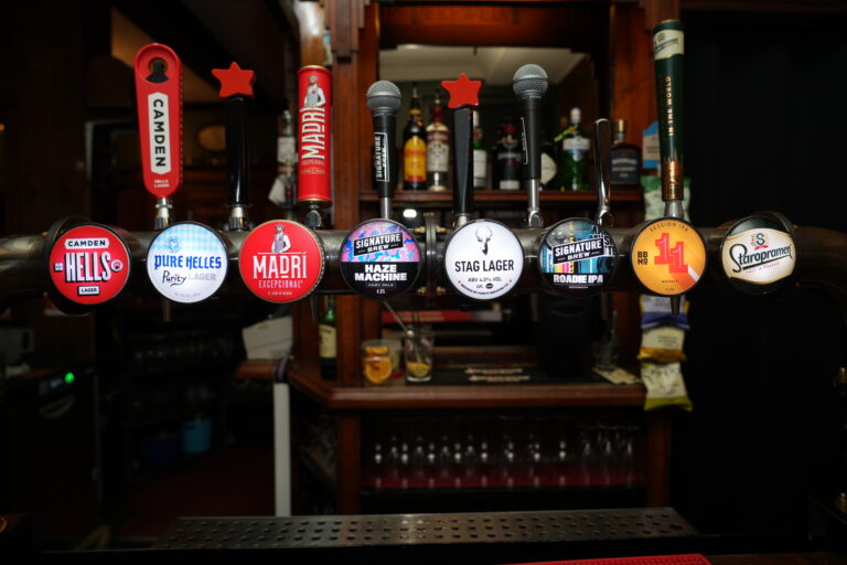 Craft beer taps at The Stag’s Head bar