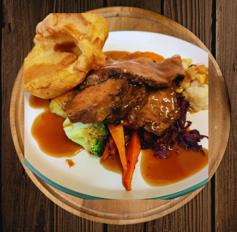 Roast beef Sunday roast with Yorkshire pudding at The Stag’s Head