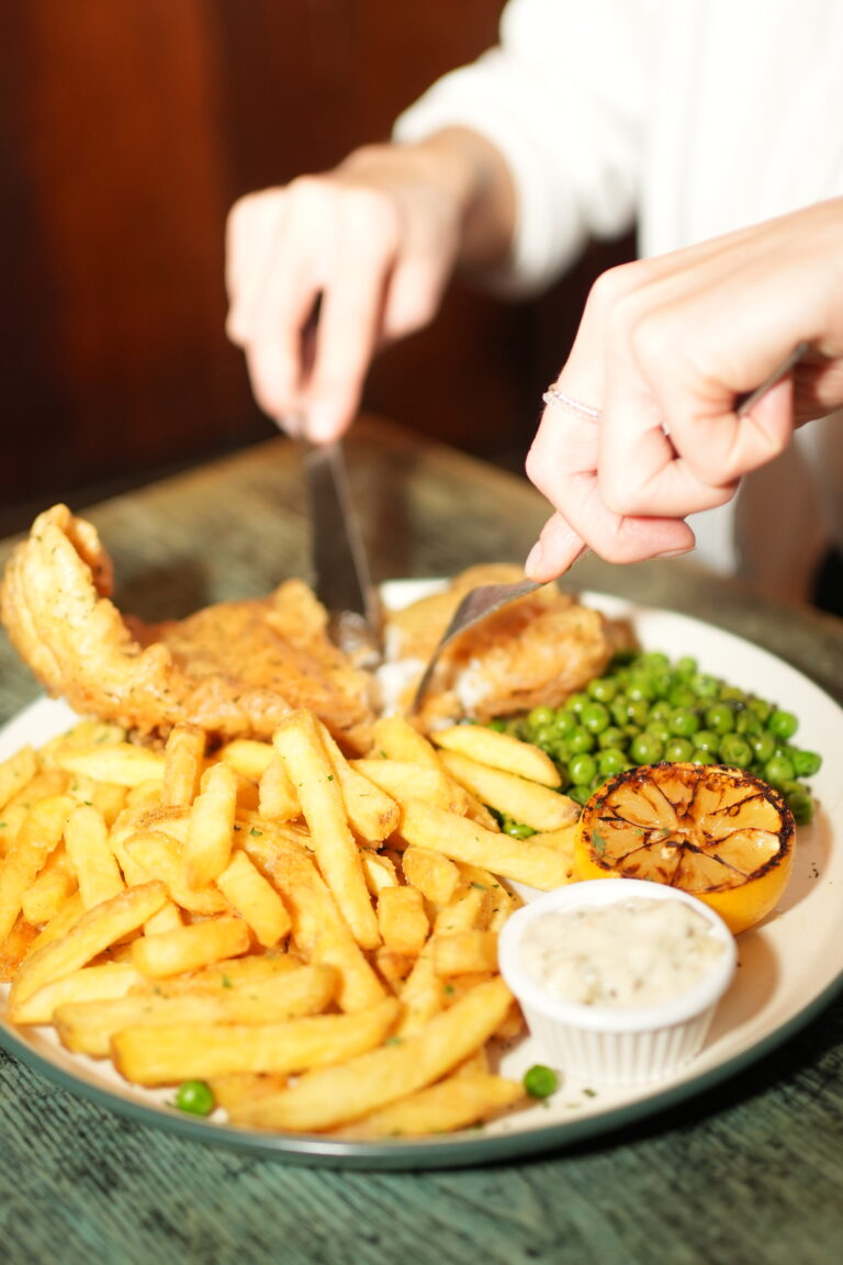 Fish and chips with mushy peas