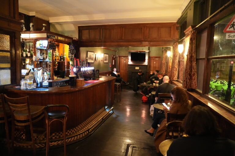 The bar and lounge at The Stag’s Head, Hoxton