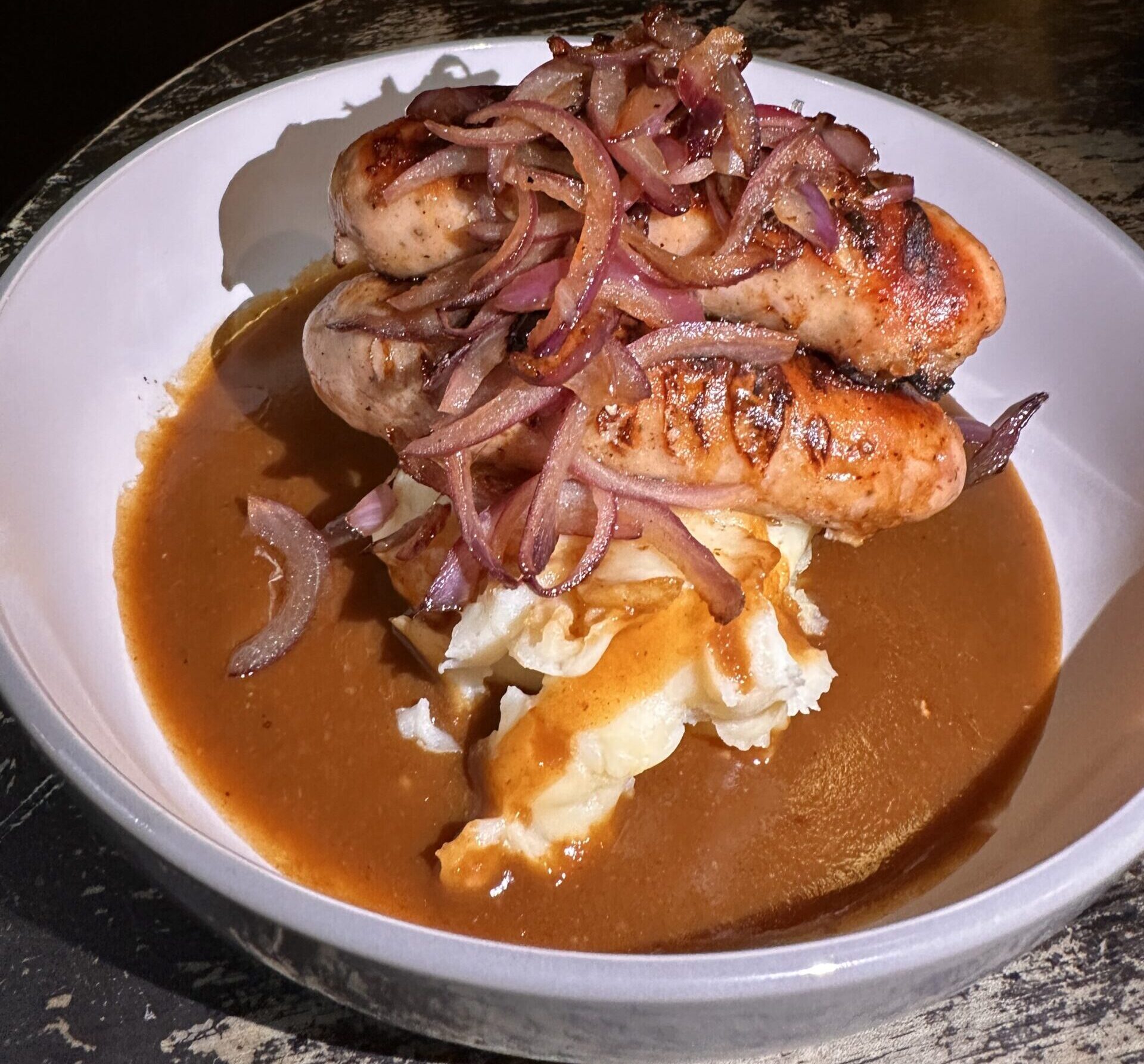 pub with food sausages mash