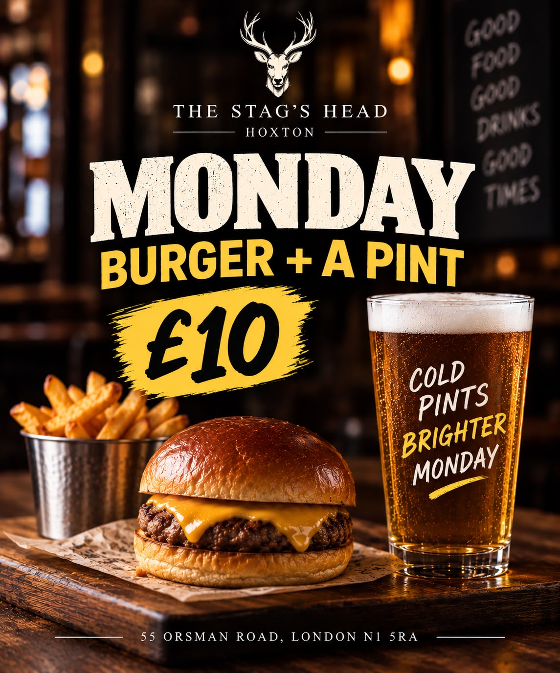 Monday burger and a pint for £10
